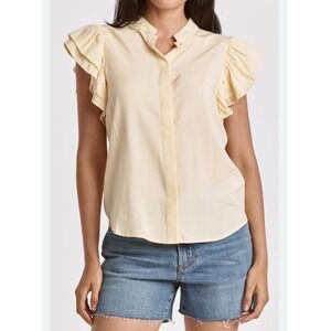 Dear John Marlie Light Pineapple Yellow Sleeveless Ruffle Blouse Top Tencel M